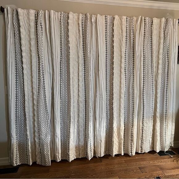 INK+IVY Imani 100% Cotton Boho  Chenille Stripe Geometric Print Curtains - Picture 8 of 10